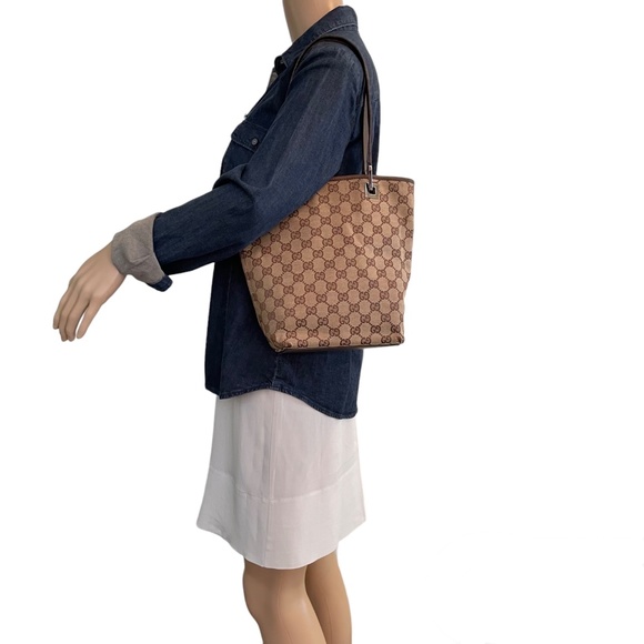 Gucci GG Monogram Brown Canvas Small Tote Shoulder Bag - Picture 2 of 14